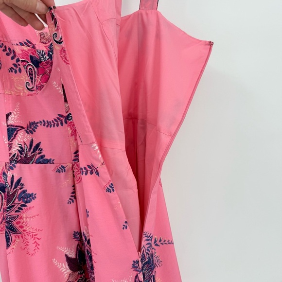 LOFT Paisley Corset Seamed Flare Summer Dress in Pink Multi Size 16 - Picture 14 of 15